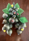 VINTAGE 1940's MIRIAM HASKELL WOOD BLUEBERRY BROOCH / GREEN CELLULOID LEAVES