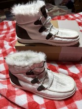 Hey Dude Women's Faux Fur Lined Ankle Bootie White Black Synthetic 8 With Box