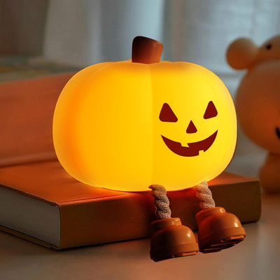 Squishy Pumpkin Nightlight, Rechargeable Silicone Dimmable Bedside Lamp for Kids