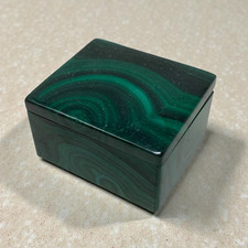 Vintage Solid Malachite Stone Box Green Highly Banded Gemstone Trinket 1.5
