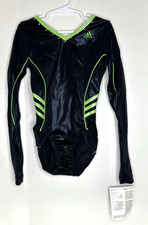 NWT Adidas GK Elite AXS Adult XS Gymnastics Leotard Foil Black Lime Competition