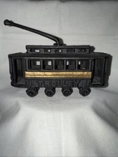 Vintage Cast Iron Trolley #14 Black Gold 7” Long
