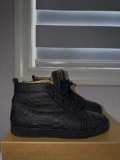 Christian Louboutin Men  s Textured Leather High-Top Sneakers Red Sole