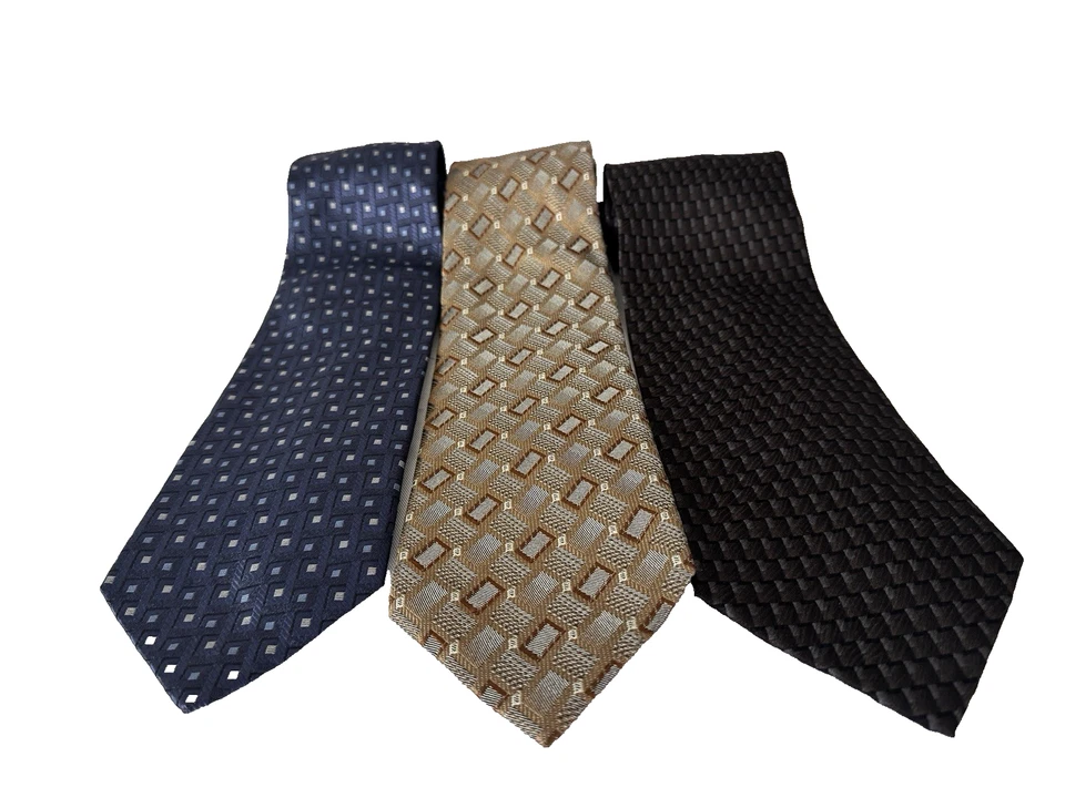 Joseph & Feiss Hombre Conjunto Lote de 3 Corbatas de Seda Azul Negro Beige Business Officecore Foto 2 de 4