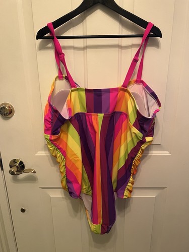 Torrid Plus Sz 4 Wireless Lattice One-Piece Swimsuit Rainbow Multicolor - Picture 6 of 9