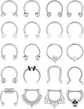 Mayhoop 16G 20Pcs Surgical Steel Nose Rings Septum Captive Bead Silver