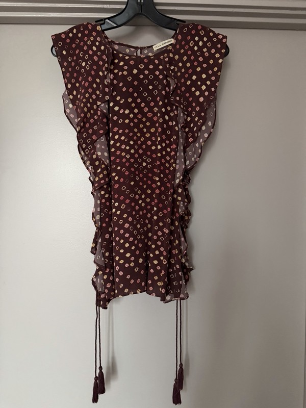 Ulla Johnson Brown Silk Ruffle Sleeveless Lorna Blouse Size 6
