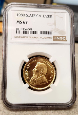 1980 S Africa Gold 1/2 Krugerrand - MS67 - NGC - Mirrors & Frost