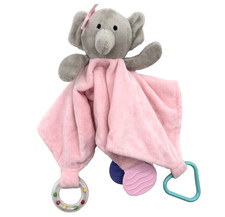 Modern Baby Elephant Pink Plush Security Blanket Lovey Teether Rattle 11  