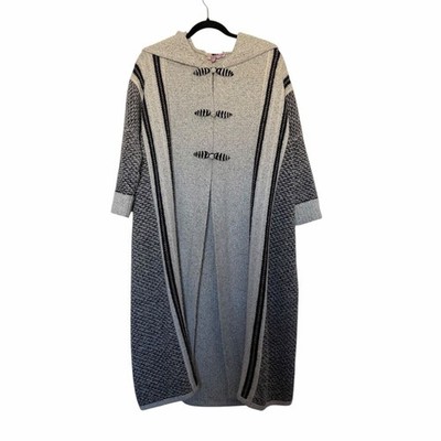 Calypso St. Barth Hooded Duster Sweater Coat Boho Knit Cardigan Aztec Print OS