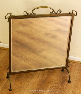 Superb Victorian Brass Mirrored Firescreen Bevel Edge Heavy