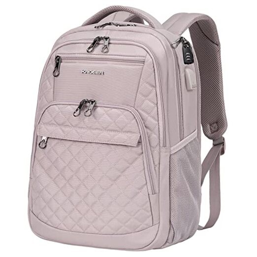Travel Laptop Backpack Large Computer Backpack 17 Inch Quilted Dusty Pink