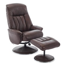 The Lyon - Genuine Leather Swivel Recliner Chair in Brown - Customer Return