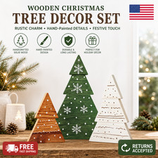 Wooden Christmas Tree Decor Set 3PCS Rustic Farmhouse Tabletop Holiday Ornaments