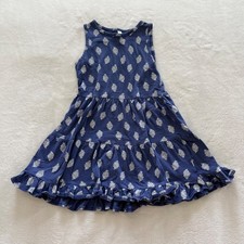 Crewcuts by J.Crew Girls Blue Leaf Print Tiered Dress Size 4 Fair Trade