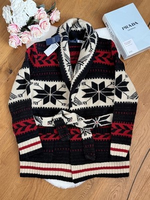Polo Ralph Lauren Strickjacke Schneeflockenmotiv Wolle Alpaka Schalkragen Gr. L Large