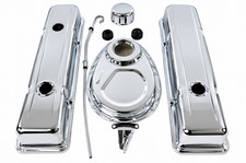 1958-86 Sb Chevy Engine Dress Up Kit 305-350 Valve Cover Set Chrome Small Block 1958-86 Sb Chevy Engine Dress Up Kit 305-350 Valve Cover Set Chrome Small Block