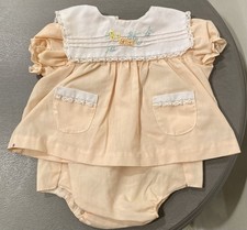 Vintage Cradle Togs Peach Baby Dress w Bloomers Embroidered Flowers 0-6 months