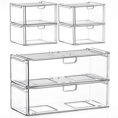 caktraie Acrylic Storage Drawers Set of 6, Clear Makeup Organizer, Plastic Organ