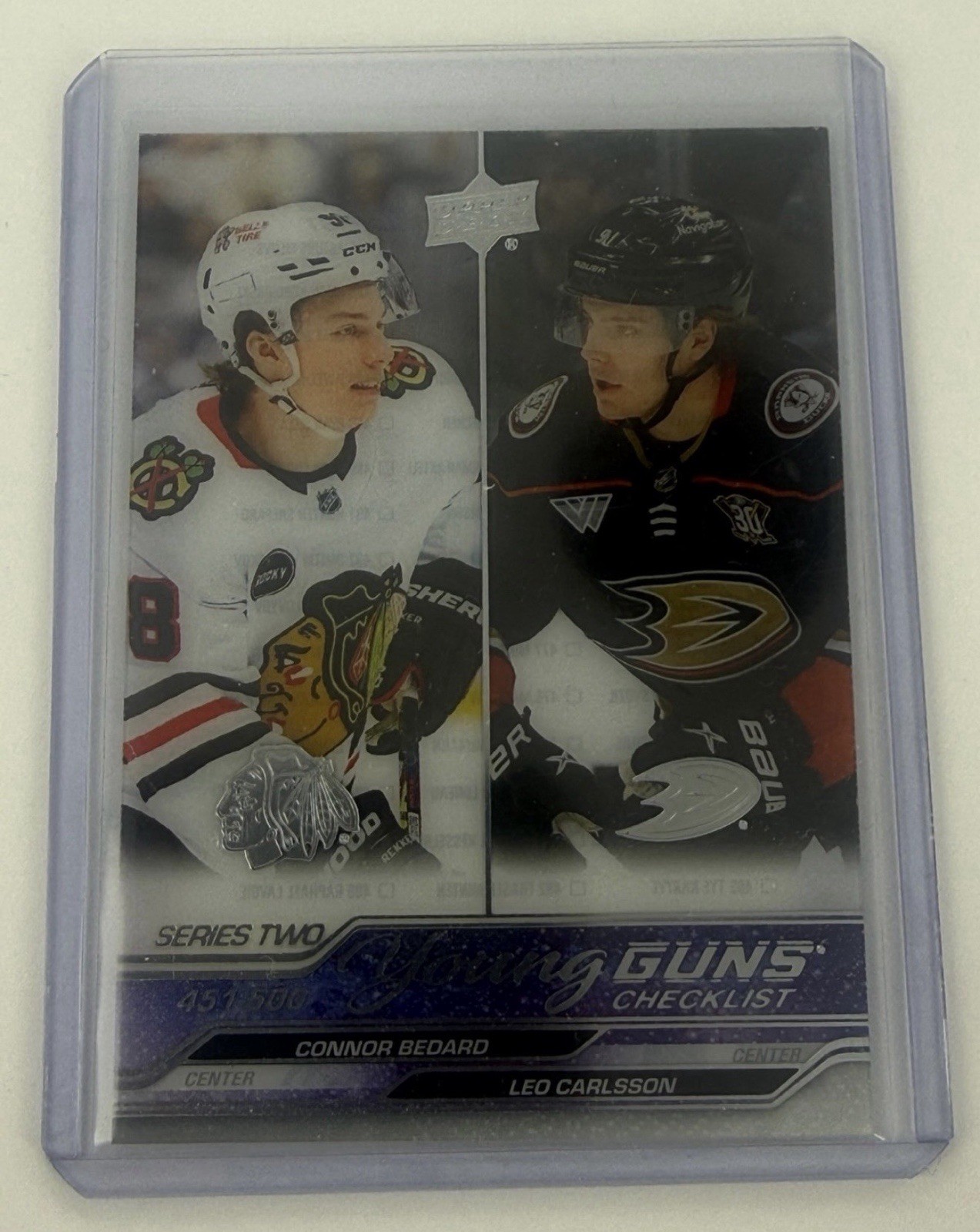 23-24 Upper Deck Series 2 Young Guns Checklist Connor Bedard Carlsson Clear Cut