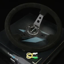 NRG Reinforced 35cm 3"Deep Dish Black Suede Grip Racing Steering Wheel RST-006-S
