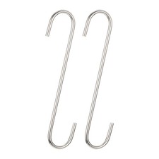 S Hanging Hooks, 8inch(200mm) Extra Long Steel Hanger, Matt Silver, 2Pcs