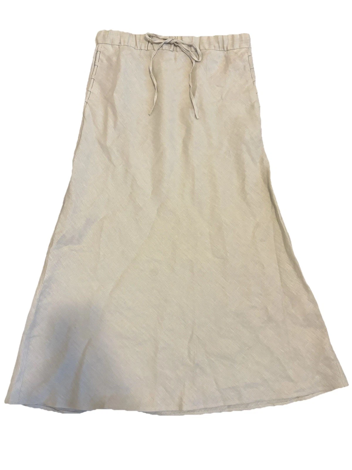Reiss 100% Linen Midi Skirt Ivory A-Line Drawstring Waist UK 8 US 4