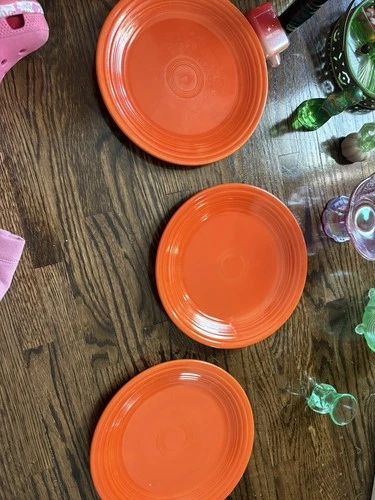 3 Vtg Fiesta Fiestaware Dinner Plates Radioactive Rad Red Orange 9.5" USA MCM