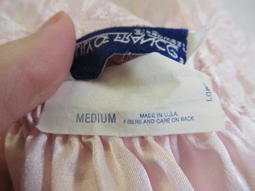 Vtg 80s Lily of France Pink Satin Nightgown Women M Double Slit Bows Union Label - Picture 7 of 9
