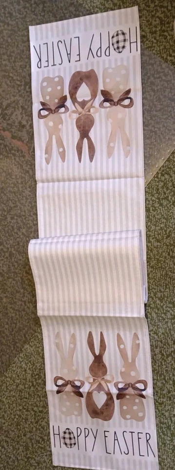 "Hoppy Easter" Burlap Table Runner Bunny Rabbit  Spring  13x72, NEW - Image 2 of 2