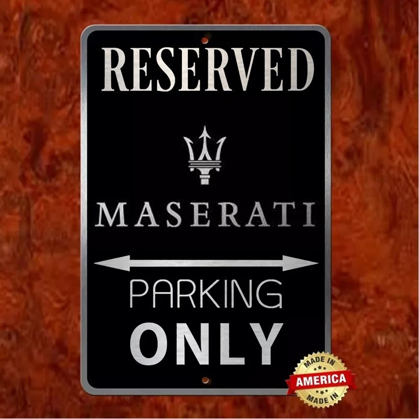 MASERATI parking only on Black and Brushed Etched Aluminum sign 8"x12" - Picture 1 of 5