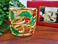 Lenox Holiday Tea Light Votive Gold Holiday Christmas Poinsettia Holy Berry Gift