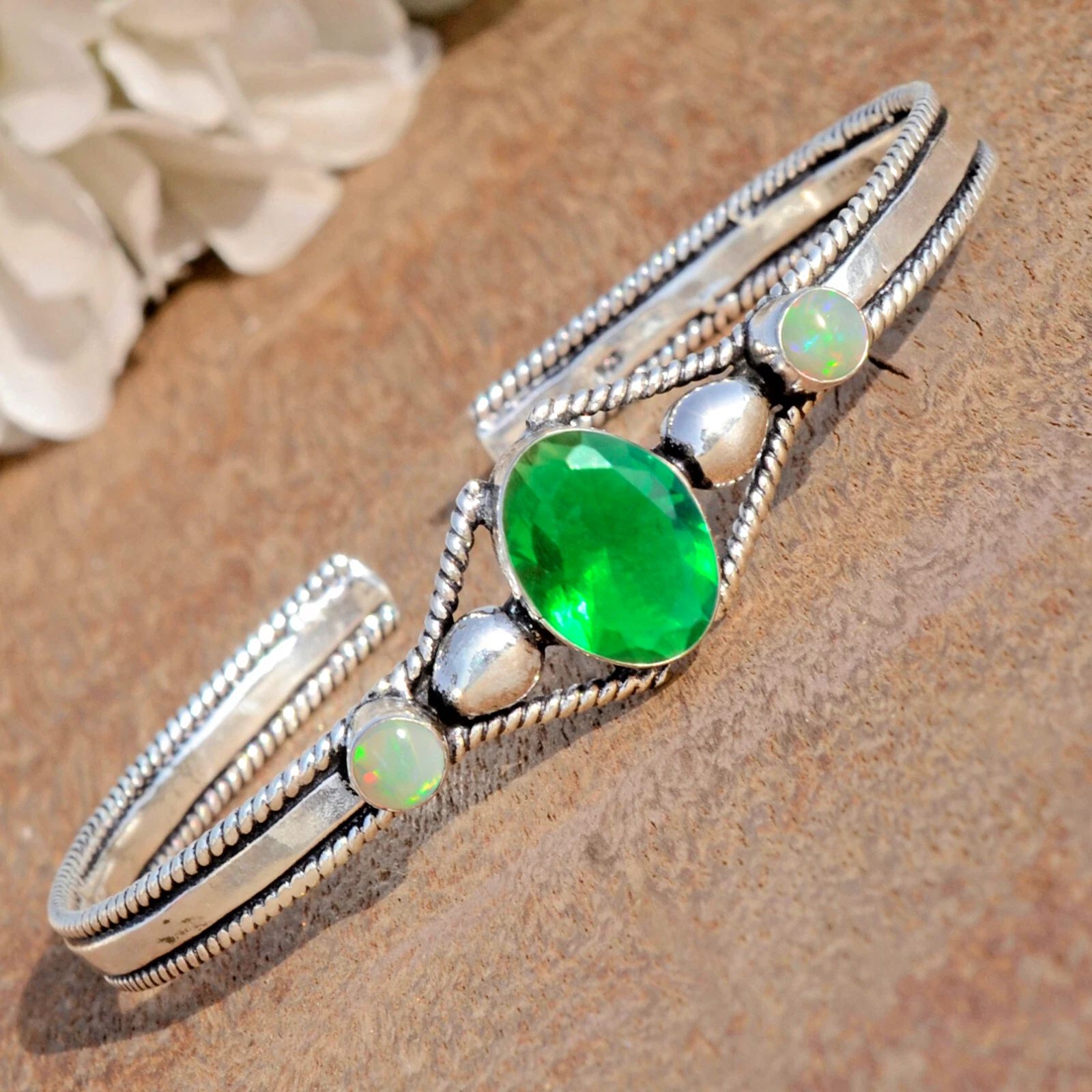 VALENTINO Bracciale in argento sterling 925 pietra preziosa opale diopside e fuoco per regalo partner
