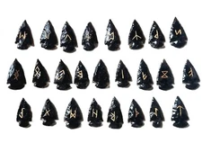 Black Obsidian Arrowhead Rune Set - Handcrafted Divination Stones Set of 25pcs