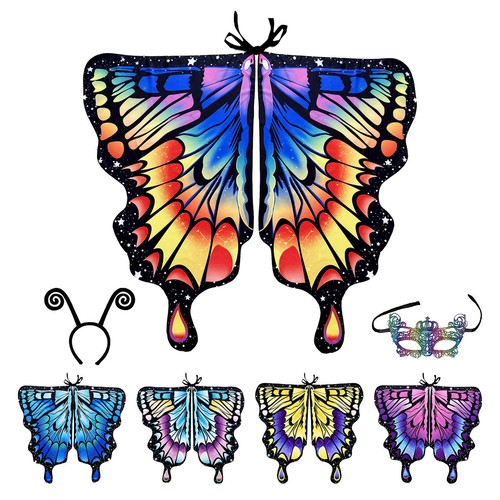 6-Piece Butterfly Wings Costume Set For Kids - Includes Mask & Antenna Headband For Halloween & Dress-Up