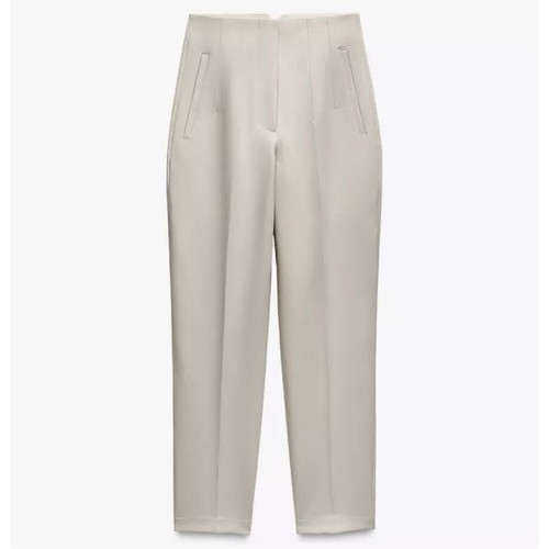 Zara High Waist Hose Creme Tapered Leg Damen XS NEU Neu mit Etikett Anzughose Neutral