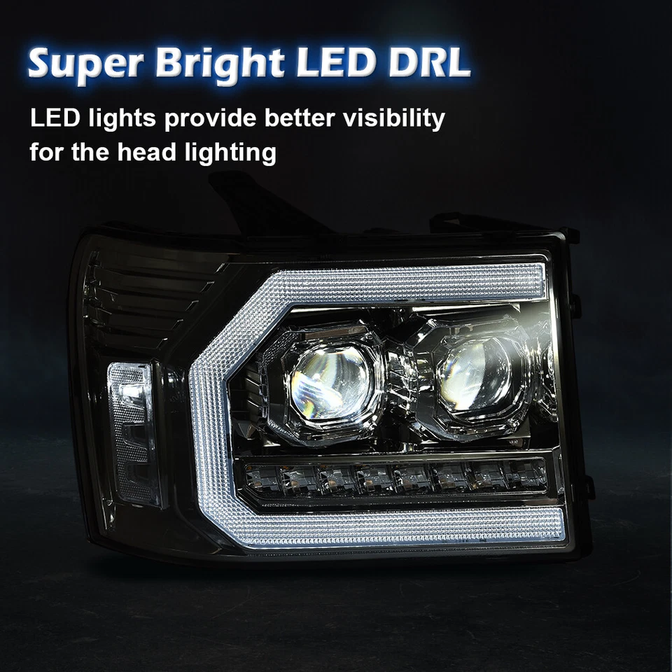 Хромированные светодиодные фары с двумя прожекторами подходят для 07–14 GMC Sierra 1500 2500 3500 - Изображение 3 из 4