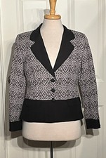 Pendleton Women s Black and Gray Pattern Blazer Jacket Virgin Wool Size 12