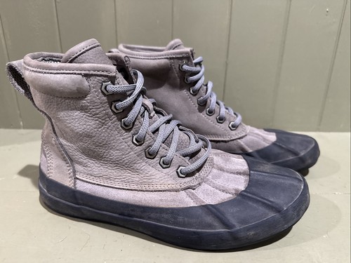 LL Bean Bar Harbor Duck Boots Womens 8 M Gray Ankle Leather Lace Up Outdoor