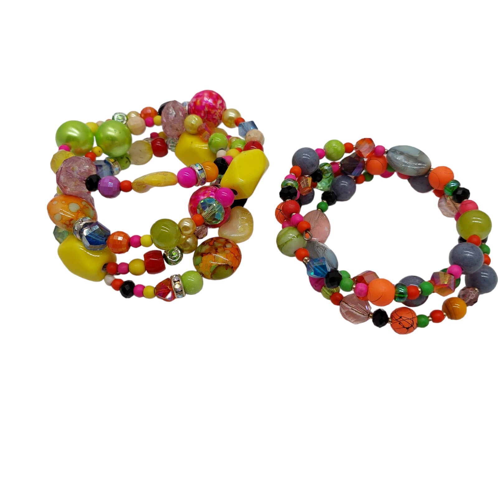 Multicolored Mix Beaded Wrap Coil Bracelet memory Wire set of 2