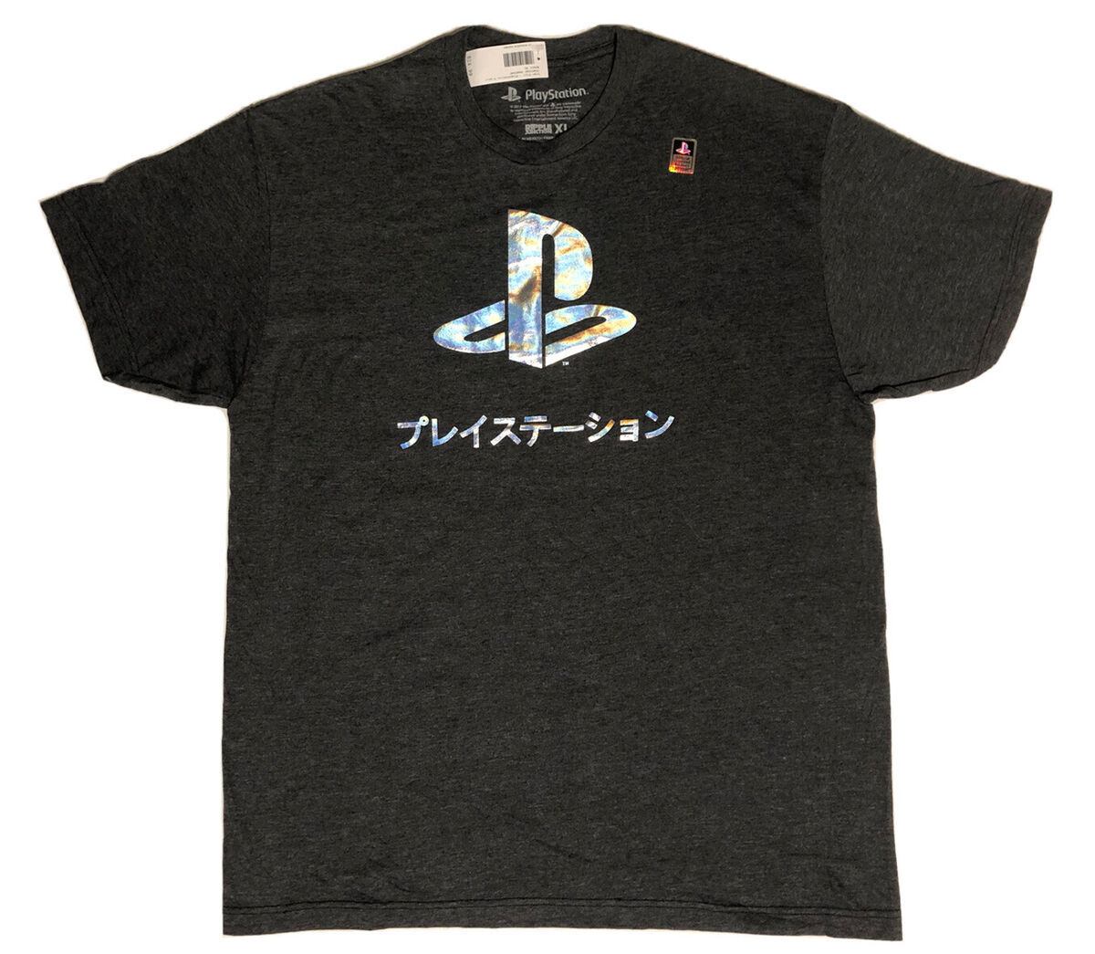 Playstation Japanese T-shirt Grey Holofoil Lettering Cotton Playstation Japanese T-shirt Grey Holofoil Lettering Cotton