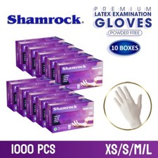 Shamrock Latex Hand Gloves CASE 1,000 pcs, 10 Boxes 100ct/box XS, S, M, L