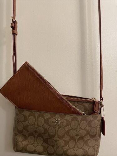Authentic COACH bag brown signature Shoulder crossbody bag Free Wristlet |  eBay