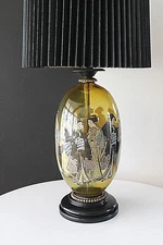 Mid Century ca.60's Regency Style Blown Glass Reverse Image Design "Geishas"