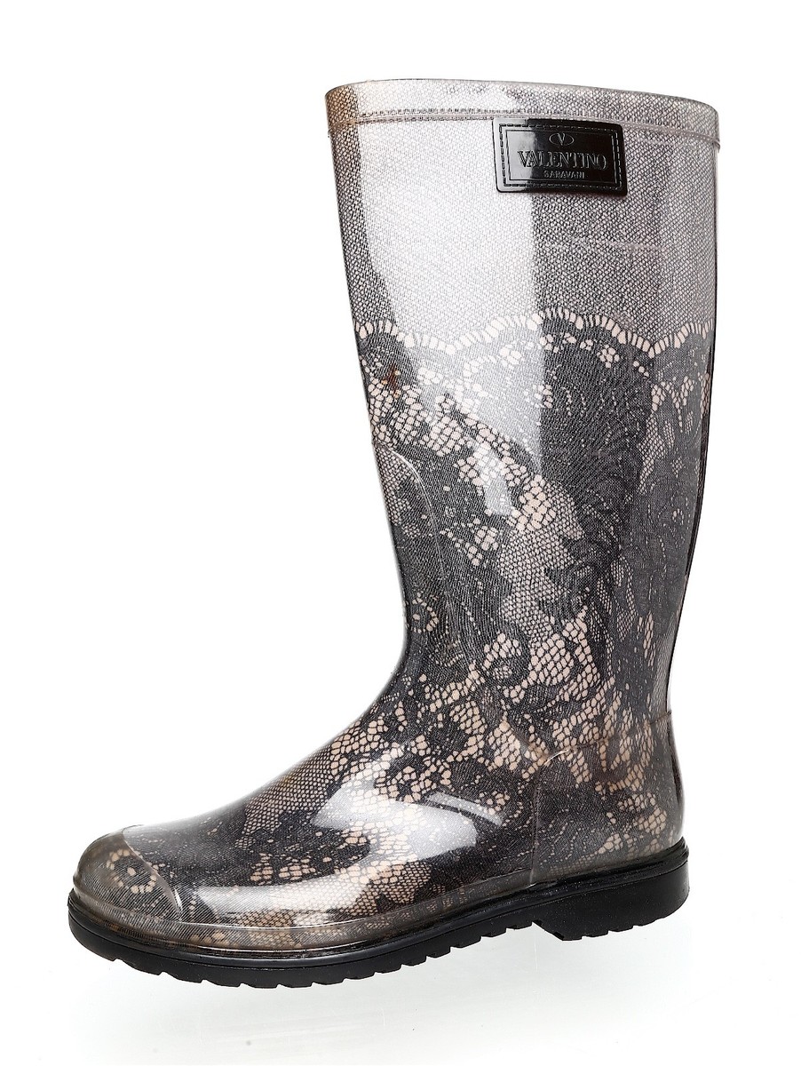 Valentino Garavani Lace Print Rain Boot Grey Women Sz 37 EUR