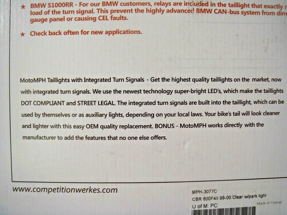 Luz trasera Honda CBR600 Competition Werkes integrada transparente MPH-3077C F4 X7 Foto 4 de 4