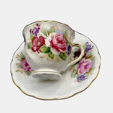 Vintage Fern Rose Flowers Porcelain Demitasse Cup And Saucer Roses Fun