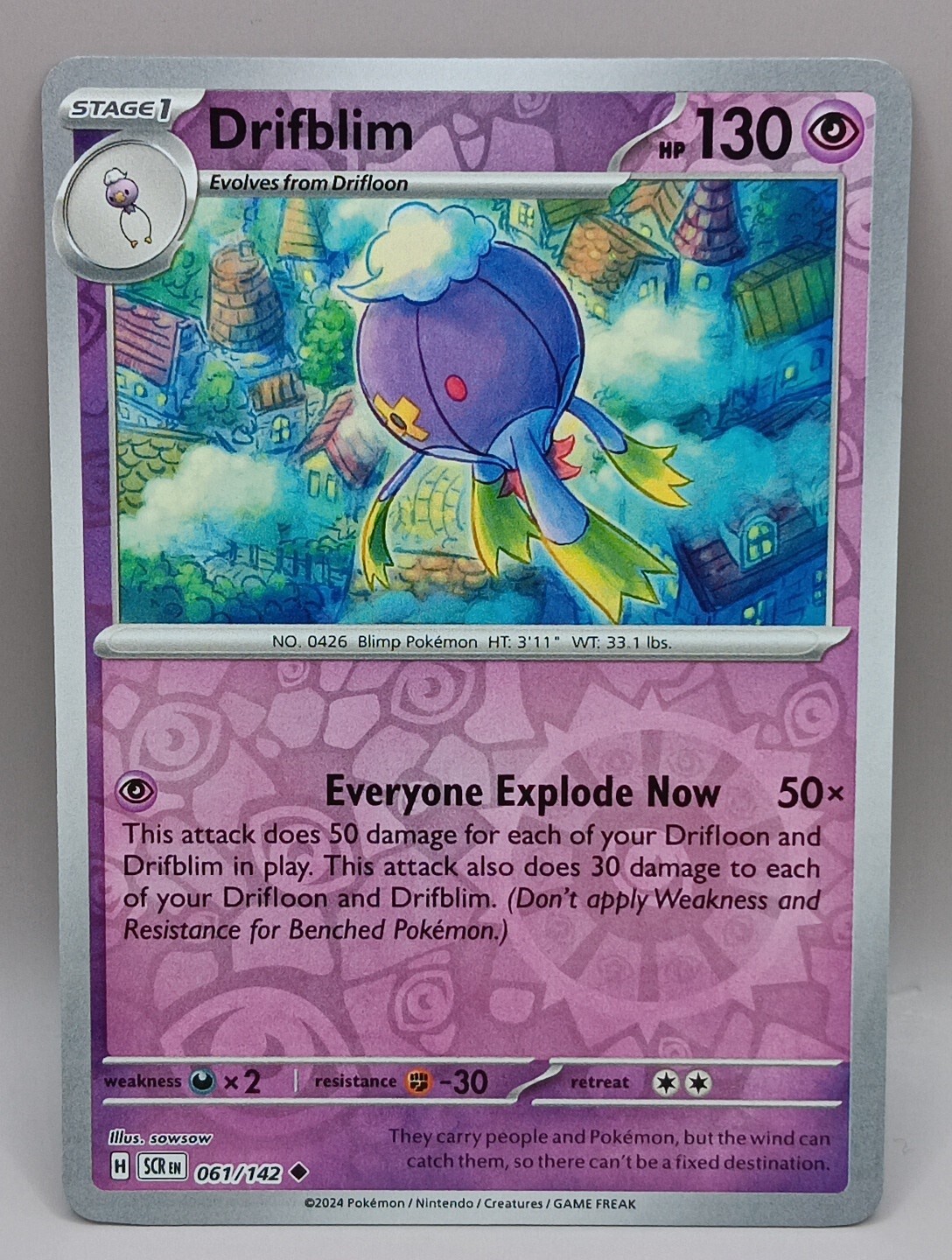 Drifblim - 061/142 Stellar Crown REVERSE Holo Pokemon - NM/MINT