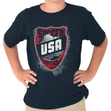 Soccer Nation USA Patriotic American Athletic Unisex Kids Youth Crew T Shirts