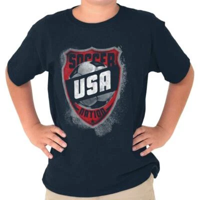 BRISCO APPAREL Soccer Nation USA Patriotic American Athletic Unisex Kids Youth Crew T Shirts
